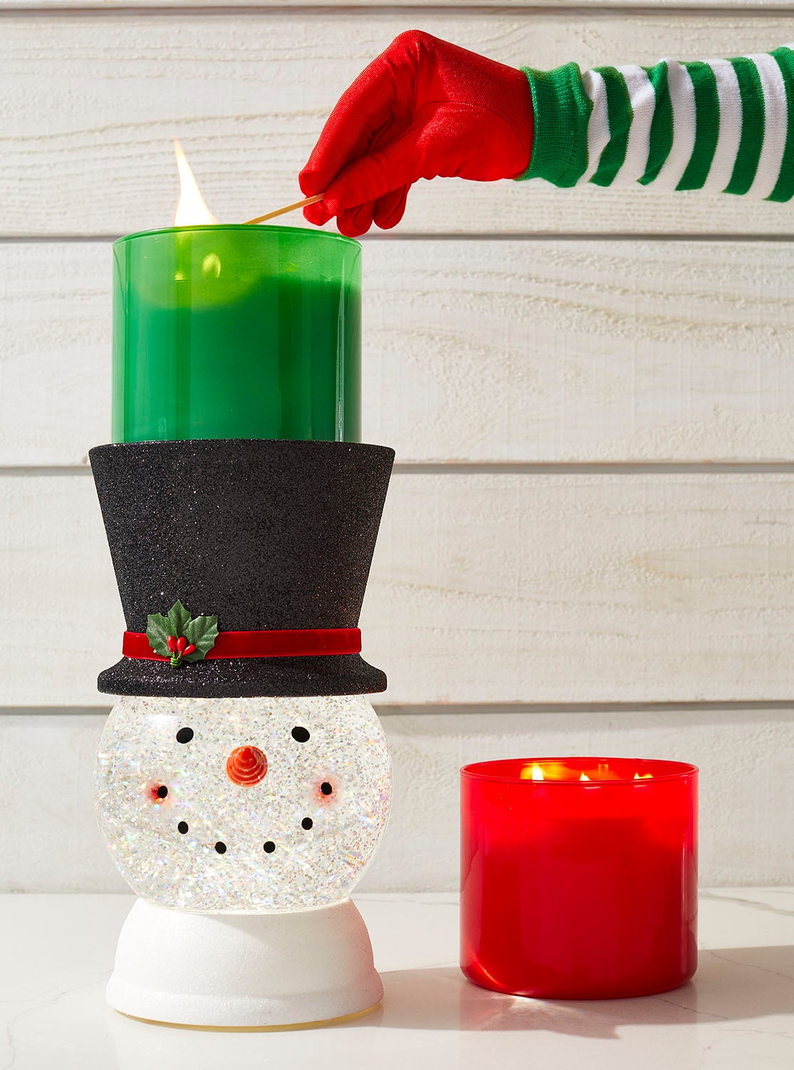 Water Globe Snowman Pedestal 3Wick Candle Holder Bath and Body Works