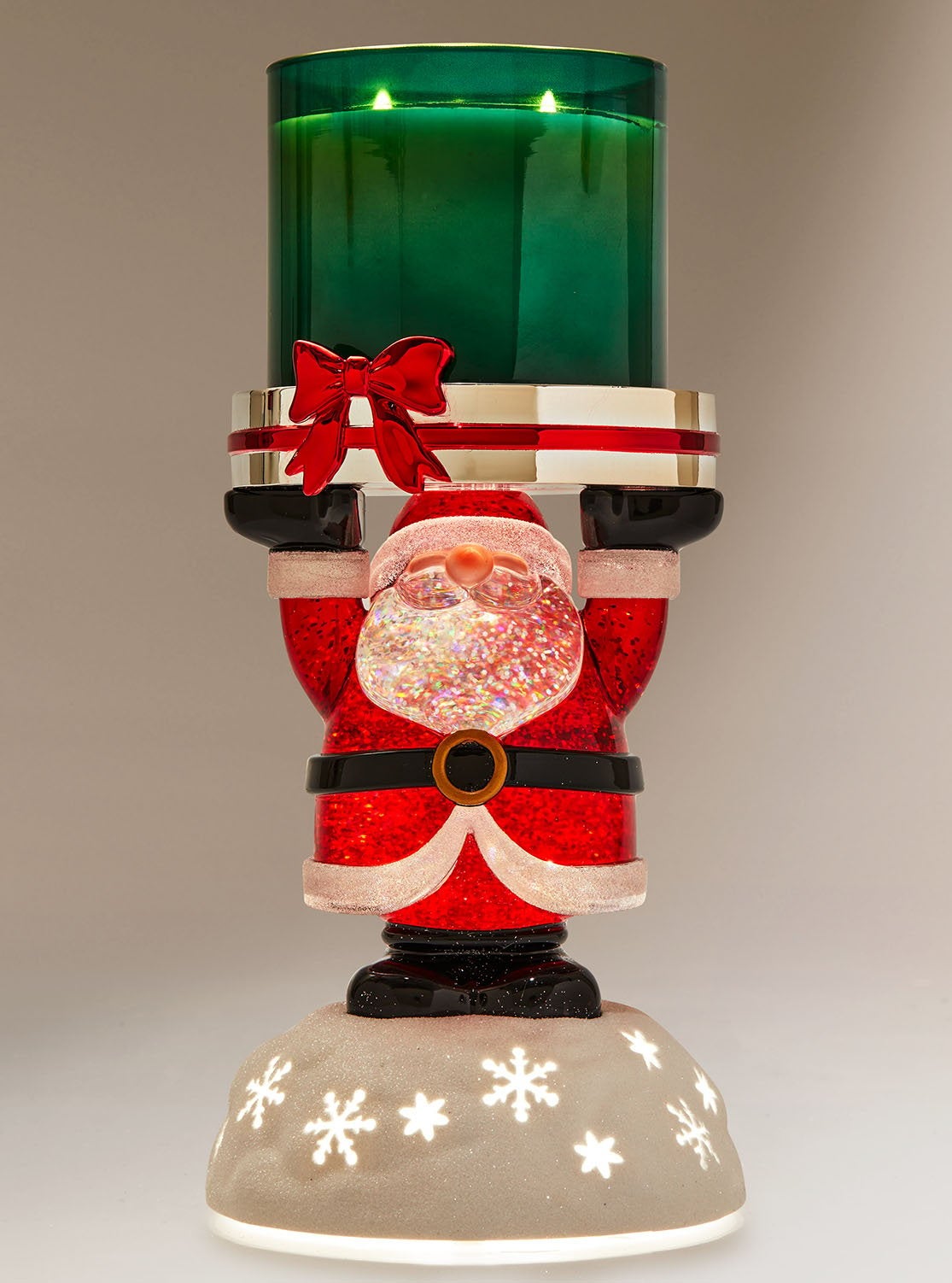 Water Globe Santa Pedestal 3Wick Candle Holder Bath and Body Works