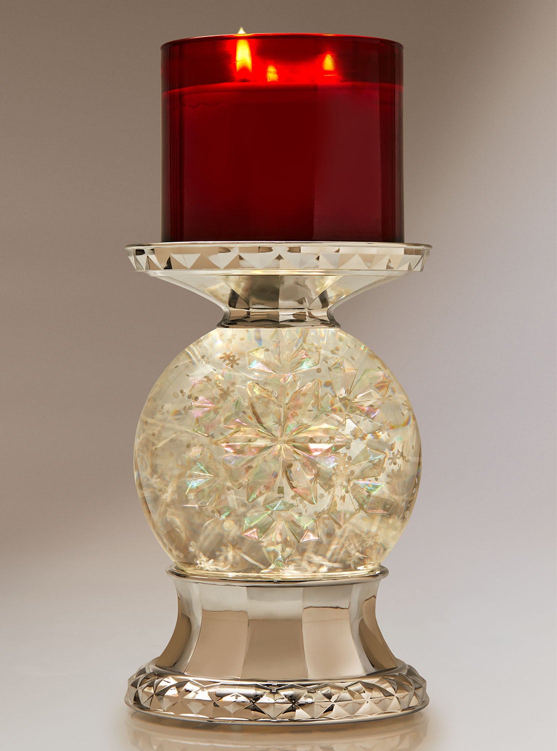 Water Globe Snowflake Pedestal 3-Wick Candle Holder